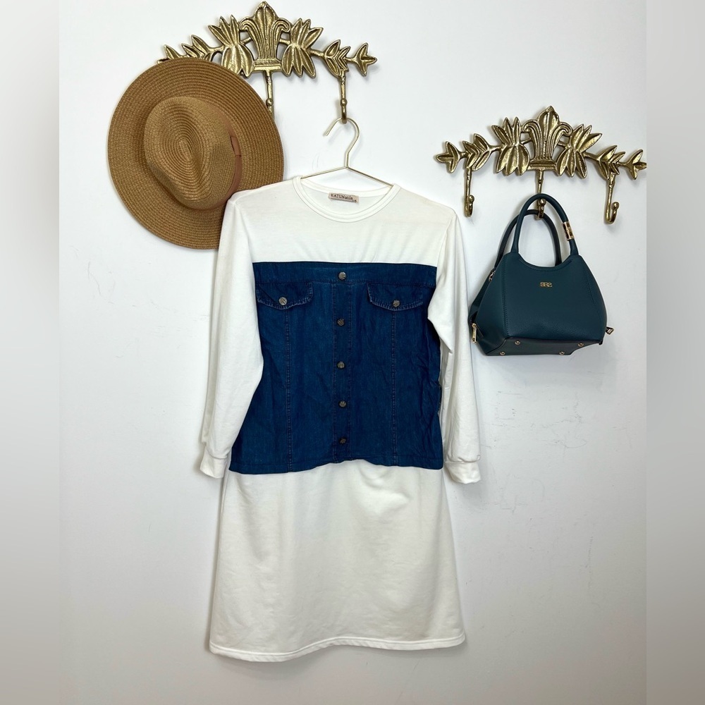 🆕Funky sport/denim dress L ptp 21” - Picture 3 of 6